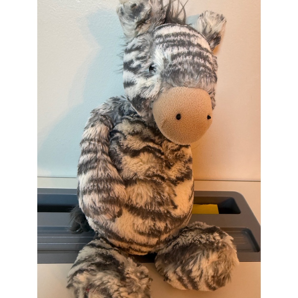 Jellycat Zebra Plush Unisex 12in Stuffed Animal Grey White Shaggy Soft Toy
